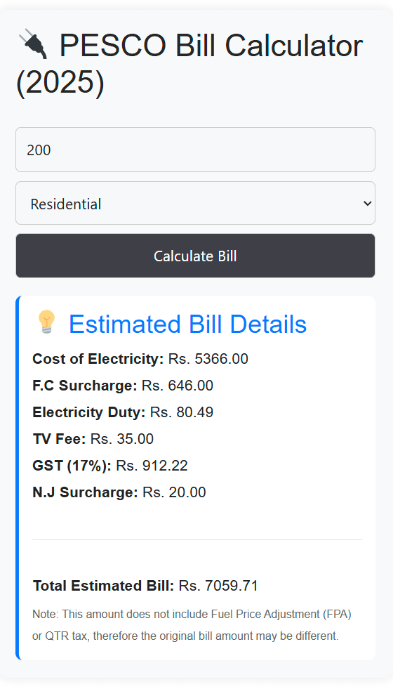 Pesco Bill Calculator Pesco Bill Calculator
